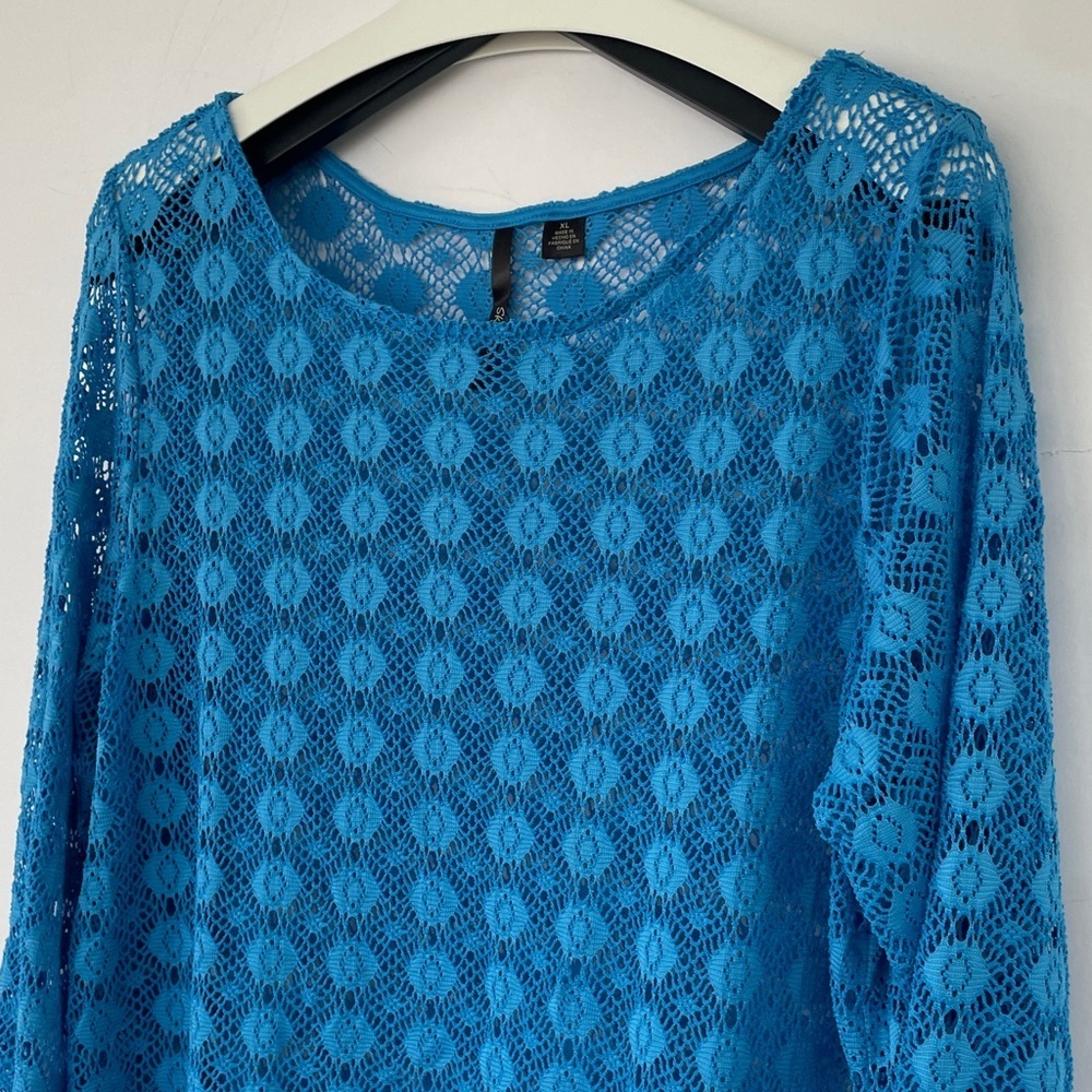 Skye's the Limit Vibrant Blue Lace Blouse Cover Up XL - Picture 5 of 14